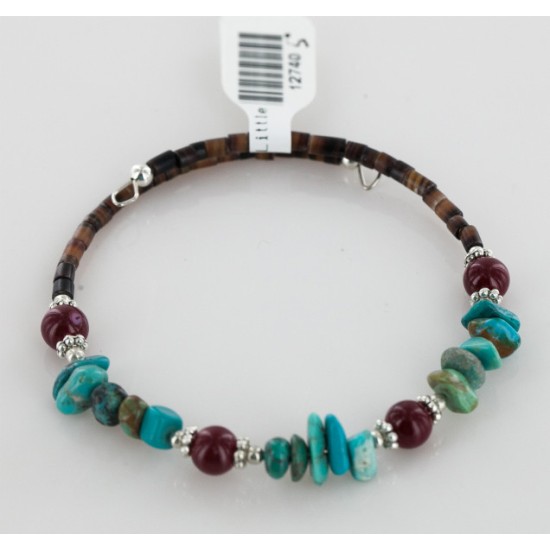Certified Authentic Navajo Turquoise and Jasper Native American Adjustable Wrap Bracelet 12740-5 Certified Authentic Navajo Turquoise and Jasper Native American Adjustable Wrap Bracelet 12740-5