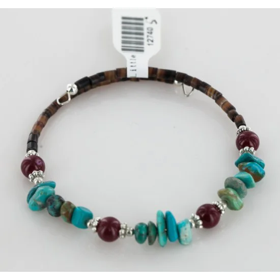 Certified Authentic Navajo Turquoise and Jasper Native American Adjustable Wrap Bracelet 12740-5