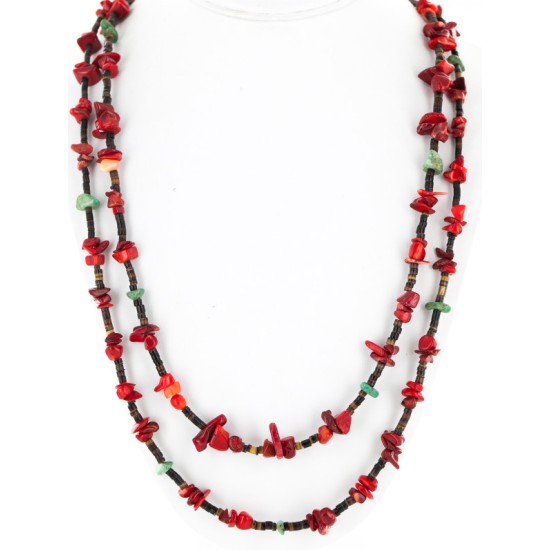 Certified Authentic 2 Strand Navajo .925 Sterling Silver Turquoise and Coral Native American Necklace 750161 Certified Authentic 2 Strand Navajo .925 Sterling Silver Turquoise and Coral Native American Necklace 750161