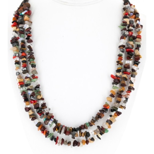 Large Certified Authentic 3 Strand Navajo .925 Sterling Silver Multicolor Stones Native American Necklace 750144-5 Large Certified Authentic 3 Strand Navajo .925 Sterling Silver Multicolor Stones Native American Necklace 750144-5