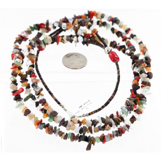 Large Certified Authentic 3 Strand Navajo .925 Sterling Silver Multicolor Stones Native American Necklace 750144-5 Large Certified Authentic 3 Strand Navajo .925 Sterling Silver Multicolor Stones Native American Necklace 750144-5