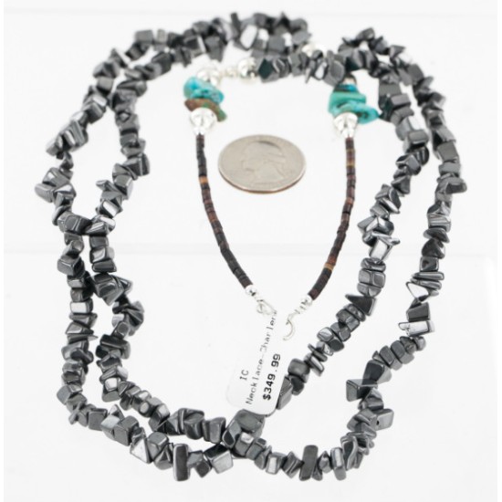 Certified Authentic 2 Strand Navajo .925 Sterling Silver Turquoise and Hematite Native American Necklace 16008 Certified Authentic 2 Strand Navajo .925 Sterling Silver Turquoise and Hematite Native American Necklace 16008