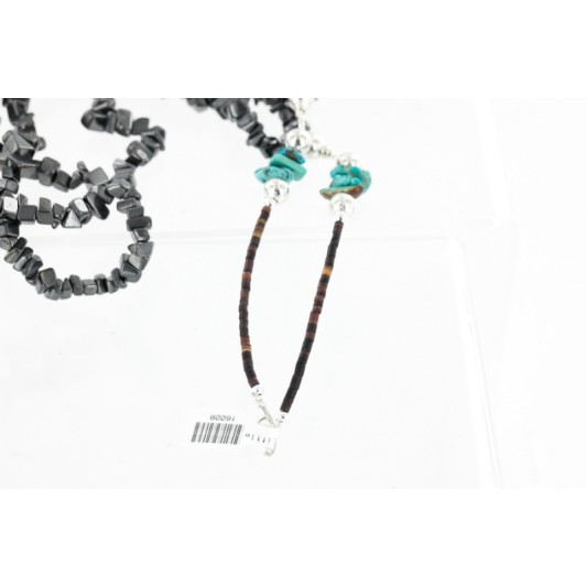 Certified Authentic 2 Strand Navajo .925 Sterling Silver Turquoise and Hematite Native American Necklace 16008 Certified Authentic 2 Strand Navajo .925 Sterling Silver Turquoise and Hematite Native American Necklace 16008