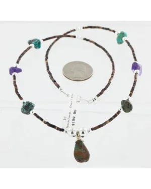 Delicate Certified Authentic Navajo .925 Sterling Silver Heishi Amethyst and Turquoise Native American Necklace 750160