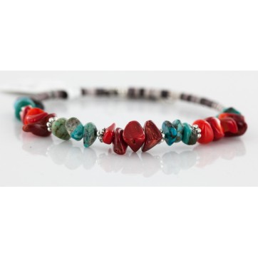 Certified Authentic Navajo Turquoise and Coral Native American WRAP Bracelet 12734-1 Certified Authentic Navajo Turquoise and Coral Native American WRAP Bracelet 12734-1