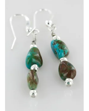 Certified Authentic Navajo .925 Sterling Silver Hooks Natural Turquoise Native American Earrings 18067