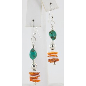 Certified Authentic Navajo .925 Sterling Silver Hooks Natural Turquoise Spiny Oyster Native American Earrings 18064 Certified Authentic Navajo .925 Sterling Silver Hooks Natural Turquoise Spiny Oyster Native American Earrings 18064