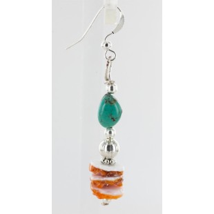 Certified Authentic Navajo .925 Sterling Silver Hooks Natural Turquoise Spiny Oyster Native American Earrings 18064 Certified Authentic Navajo .925 Sterling Silver Hooks Natural Turquoise Spiny Oyster Native American Earrings 18064