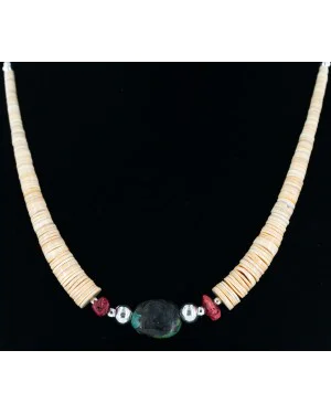 $250 Certified Authentic Navajo .925 Sterling Silver Graduated Heishi Turquoise and Coral Native American Necklace 25240 $250 Certified Authentic Navajo .925 Sterling Silver Graduated Heishi Turquoise and Coral Native American Necklace 25240