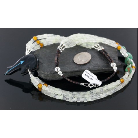 Certified Authentic 3 Strand Navajo .925 Sterling Silver Turquoise Quartz and Onyx Native American Necklace 25243 Certified Authentic 3 Strand Navajo .925 Sterling Silver Turquoise Quartz and Onyx Native American Necklace 25243
