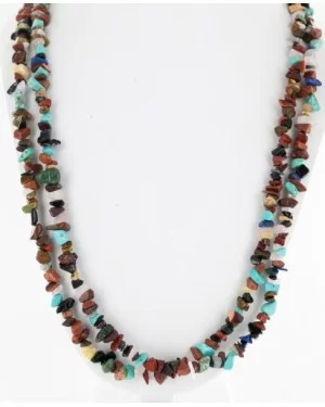 Certified Authentic 2 Strand Navajo .925 Sterling Silver Natural Multicolor Stones Native American Necklace 16004