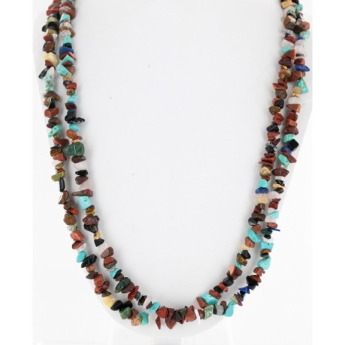 Certified Authentic 2 Strand Navajo .925 Sterling Silver Natural Multicolor Stones Native American Necklace 16004 Certified Authentic 2 Strand Navajo .925 Sterling Silver Natural Multicolor Stones Native American Necklace 16004