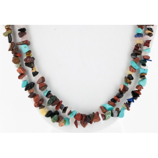 Certified Authentic 2 Strand Navajo .925 Sterling Silver Natural Multicolor Stones Native American Necklace 16004 Certified Authentic 2 Strand Navajo .925 Sterling Silver Natural Multicolor Stones Native American Necklace 16004