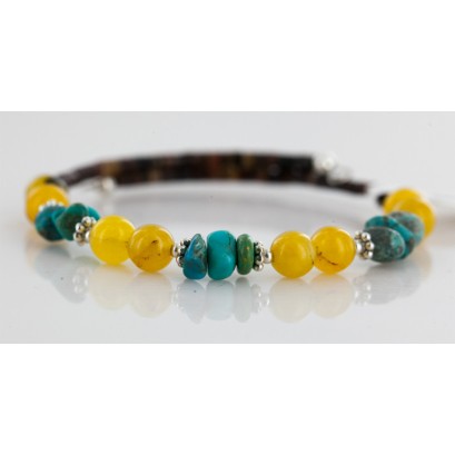 Certified Authentic Navajo Turquoise and Yellow Quartz Native American WRAP Bracelet 12725 Certified Authentic Navajo Turquoise and Yellow Quartz Native American WRAP Bracelet 12725