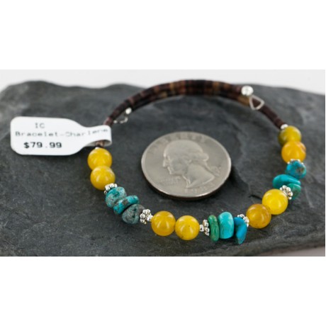 Certified Authentic Navajo Turquoise and Yellow Quartz Native American WRAP Bracelet 12725 Certified Authentic Navajo Turquoise and Yellow Quartz Native American WRAP Bracelet 12725