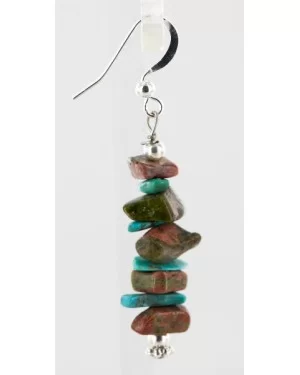 Certified Authentic Navajo .925 Sterling Silver Hooks Natural Turquoise and JASPER Native American Earrings 18062