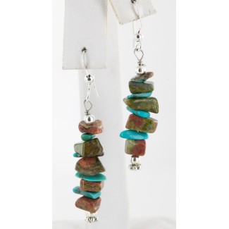 Certified Authentic Navajo .925 Sterling Silver Hooks Natural Turquoise and JASPER Native American Earrings 18062 Certified Authentic Navajo .925 Sterling Silver Hooks Natural Turquoise and JASPER Native American Earrings 18062