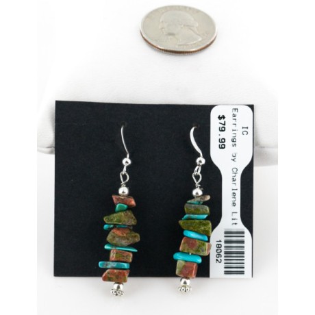 Certified Authentic Navajo .925 Sterling Silver Hooks Natural Turquoise and JASPER Native American Earrings 18062 Certified Authentic Navajo .925 Sterling Silver Hooks Natural Turquoise and JASPER Native American Earrings 18062