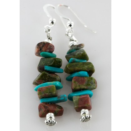 Certified Authentic Navajo .925 Sterling Silver Hooks Natural Turquoise and JASPER Native American Earrings 18062 Certified Authentic Navajo .925 Sterling Silver Hooks Natural Turquoise and JASPER Native American Earrings 18062