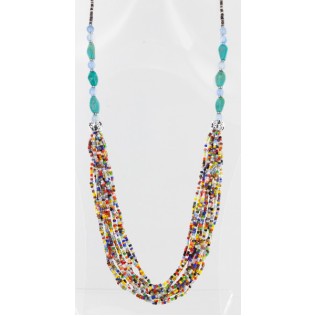 Certified Authentic 12 Strand Bead Navajo .925 Sterling Silver Turquoise and Blue Agate Native American Necklace 15989