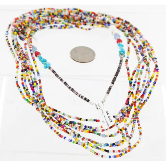 Certified Authentic 8 Strand Bead Navajo .925 Sterling Silver Turquoise and Coral and Blue Agate Native American Necklace 15991 Certified Authentic 8 Strand Bead Navajo .925 Sterling Silver Turquoise and Coral and Blue Agate Native American Necklace 15991
