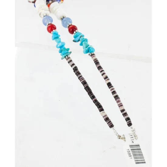 Certified Authentic 8 Strand Bead Navajo .925 Sterling Silver Turquoise and Coral and Blue Agate Native American Necklace 15991 Certified Authentic 8 Strand Bead Navajo .925 Sterling Silver Turquoise and Coral and Blue Agate Native American Necklace 15991