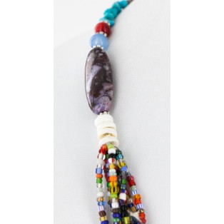 Certified Authentic 8 Strand Bead Navajo .925 Sterling Silver Turquoise and Coral and Jasper and Coral and Agate Neckalce Native American Necklace 15988