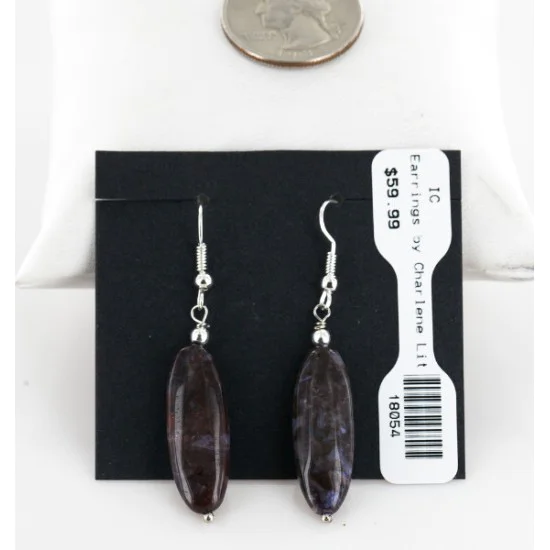 Certified Authentic Navajo .925 Sterling Silver Hooks Natural JASPER Native American Earrings 18054