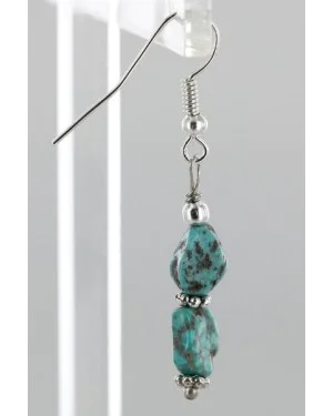 Certified Authentic Navajo .925 Sterling Silver Hooks Natural Turquoise Native American Dangle Earrings 18053