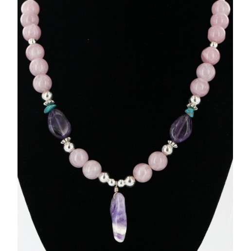Certified Authentic Navajo .925 Sterling Silver Turquoise Amythyst Pink Agate Native American Necklace 16000 Certified Authentic Navajo .925 Sterling Silver Turquoise Amythyst Pink Agate Native American Necklace 16000