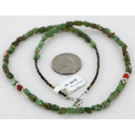 Certified Authentic Navajo .925 Sterling Silver Turquoise Coral Native American Necklace 15781