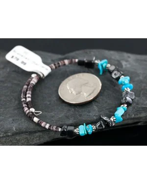 Certified Authentic Navajo Turquoise and Hematite Native American WRAP Bracelet 12717 Certified Authentic Navajo Turquoise and Hematite Native American WRAP Bracelet 12717