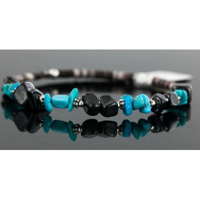 Certified Authentic Navajo Turquoise and Hematite Native American WRAP Bracelet 12717 Certified Authentic Navajo Turquoise and Hematite Native American WRAP Bracelet 12717