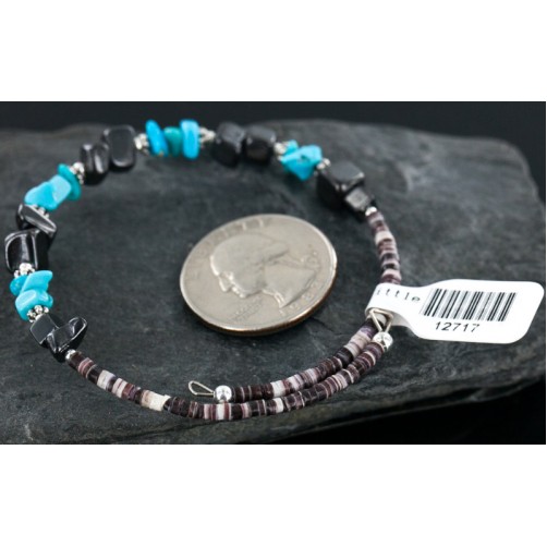 Certified Authentic Navajo Turquoise and Hematite Native American WRAP Bracelet 12717 Certified Authentic Navajo Turquoise and Hematite Native American WRAP Bracelet 12717