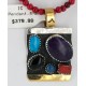 Handmade Certified Authentic Navajo .925 Sterling Silver 12kt Gold Filled Multicolor Turquoise Sujulite Onyx Lapis Coral Native American Necklace 24339-1