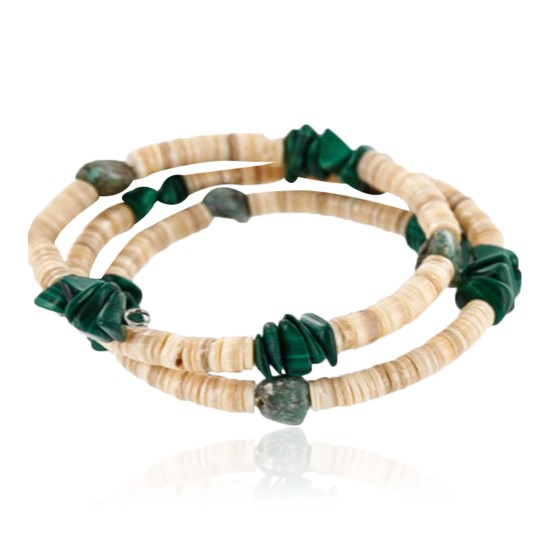 Adjustable Wrap Native American Bracelet $200 Handmade Certified Authentic Navajo Heishi Malachite Turquoise 370998824205