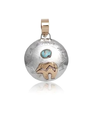 Bear 12kt Gold Filled and .925 Sterling Silver Certified Authentic Handmade Navajo Native American Natural Turquoise Pendant 17022-3 Bear 12kt Gold Filled and .925 Sterling Silver Certified Authentic Handmade Navajo Native American Natural Turquoise Pendant 17022-3