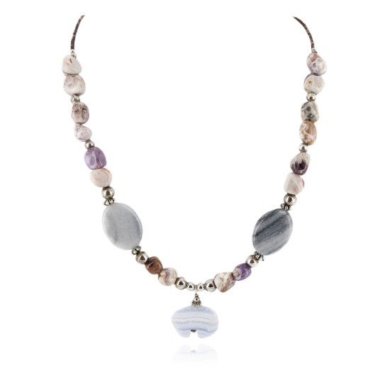 Bear Certified Authentic Navajo .925 Sterling Silver Natural Agate Native American Necklace 15155-6 Bear Certified Authentic Navajo .925 Sterling Silver Natural Agate Native American Necklace 15155-6