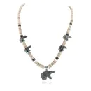 Bear Certified Authentic Navajo .925 Sterling Silver Natural Graduated Melon Shell Turquoise Jasper Native American Necklace 16049-3