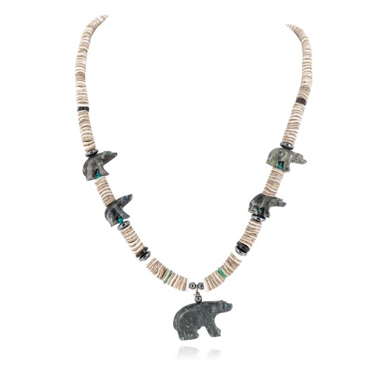 Bear Certified Authentic Navajo .925 Sterling Silver Natural Graduated Melon Shell Turquoise Jasper Native American Necklace 16049-3 Bear Certified Authentic Navajo .925 Sterling Silver Natural Graduated Melon Shell Turquoise Jasper Native American Necklace 16049-3