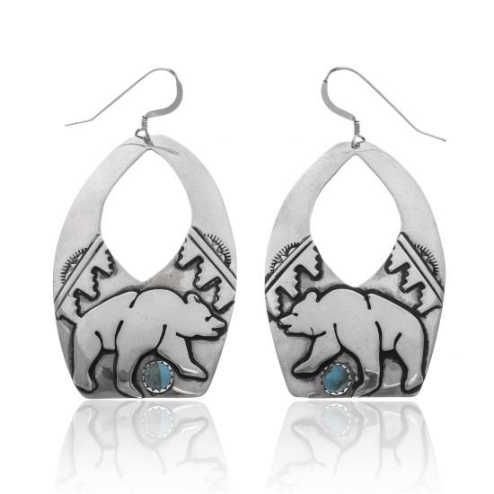 Bear Cloud Sun Natural Turquoise .925 Sterling Silver Certified Authentic Navajo Native American Handmade Dangle Earrings 27215