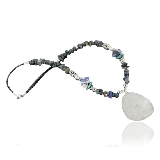 Bear Fetish $290 Certified Authentic Navajo .925 Sterling Silver Natural Lapis Agate Turquoise Native American Necklace 18108-37