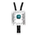 Bear Paw and Sun Natural Turquoise and Nickel Certified Authentic Navajo Native American Handmade Bolo Tie 24488-5