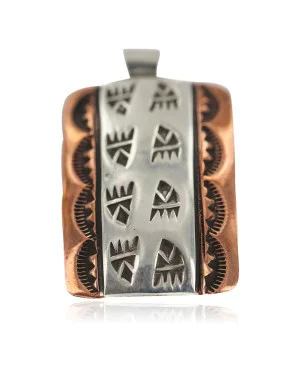 Bear Paw Handmade Certified Authentic Navajo Pure .925 Sterling Silver Native American Copper Pendant 94003-3