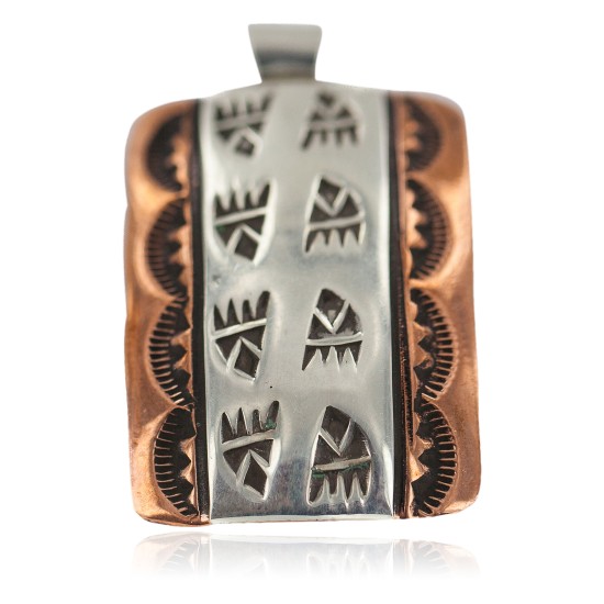 Bear Paw Handmade Certified Authentic Navajo Pure .925 Sterling Silver Native American Copper Pendant 94003-3 Bear Paw Handmade Certified Authentic Navajo Pure .925 Sterling Silver Native American Copper Pendant 94003-3