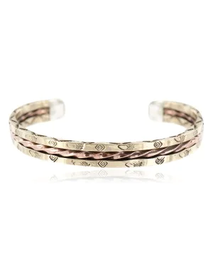 Bearpaw Navajo .925 Sterling Silver Handmade Certified Authentic Pure Copper Brass Native American Bracelet 13009