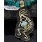 Big $670 12kt Gold Filled and .925 Sterling Silver Handmade KOKOPELI Certified Authentic Navajo Turquoise Native American Necklace 370976349312
