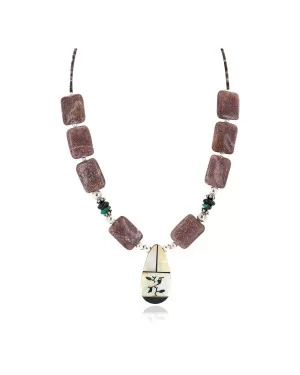 Bird Certified Authentic Navajo .925 Sterling Silver Inlay Natural Turquoise Mother of Pearl Black Onyx Agate Native American Necklace 25338-3