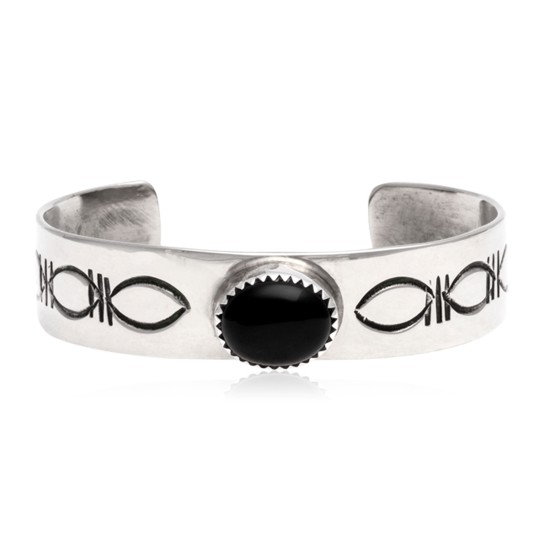 Black Onyx .925 Sterling Silver Certified Authentic Navajo Native American Handmade Baby Cuff Bracelet 12483-100 All Products NB160319214022 12483-100 (by LomaSiiva)