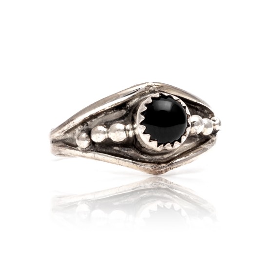 Black Onyx .925 Sterling Silver Certified Authentic Navajo Native American Handmade Ring 13204-1